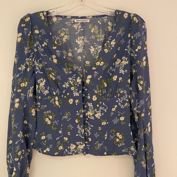 Reformation Nell Corset Top, XS, Blue Floral - Picture 5 of 13